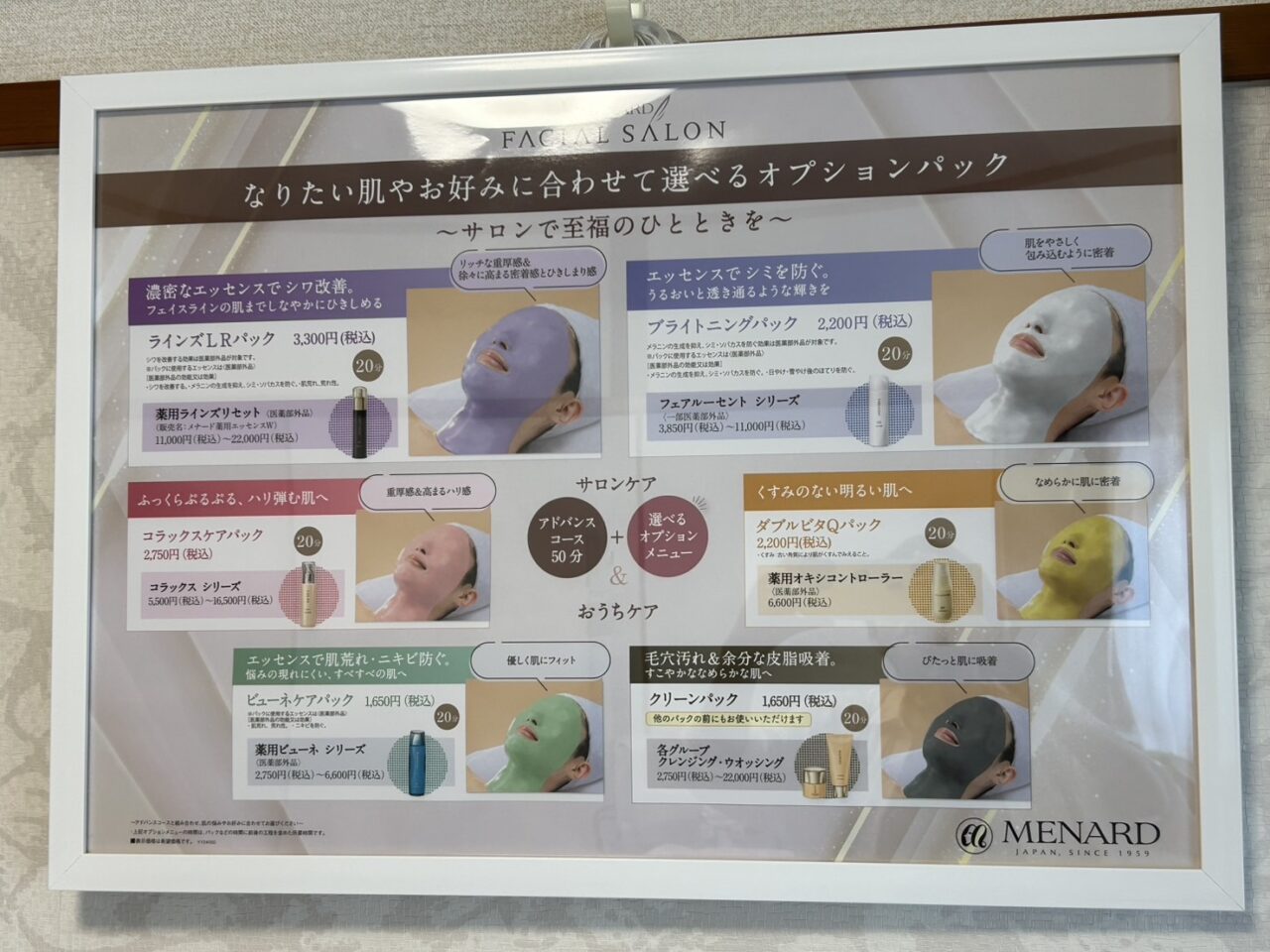 パックの種類や内容が説明されたオプション案内パネル