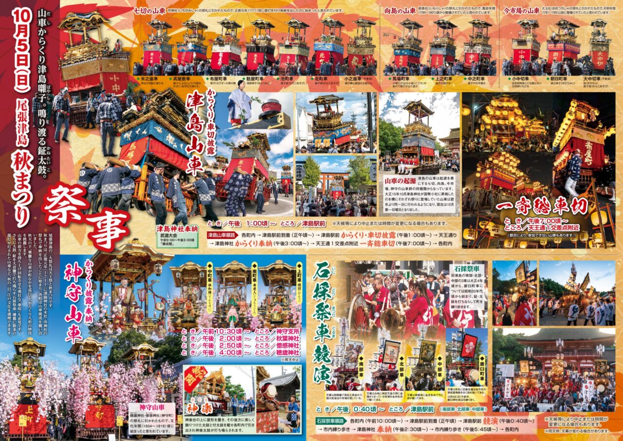 尾張津島秋まつり2025年パンフレットの山車巡行マップ
