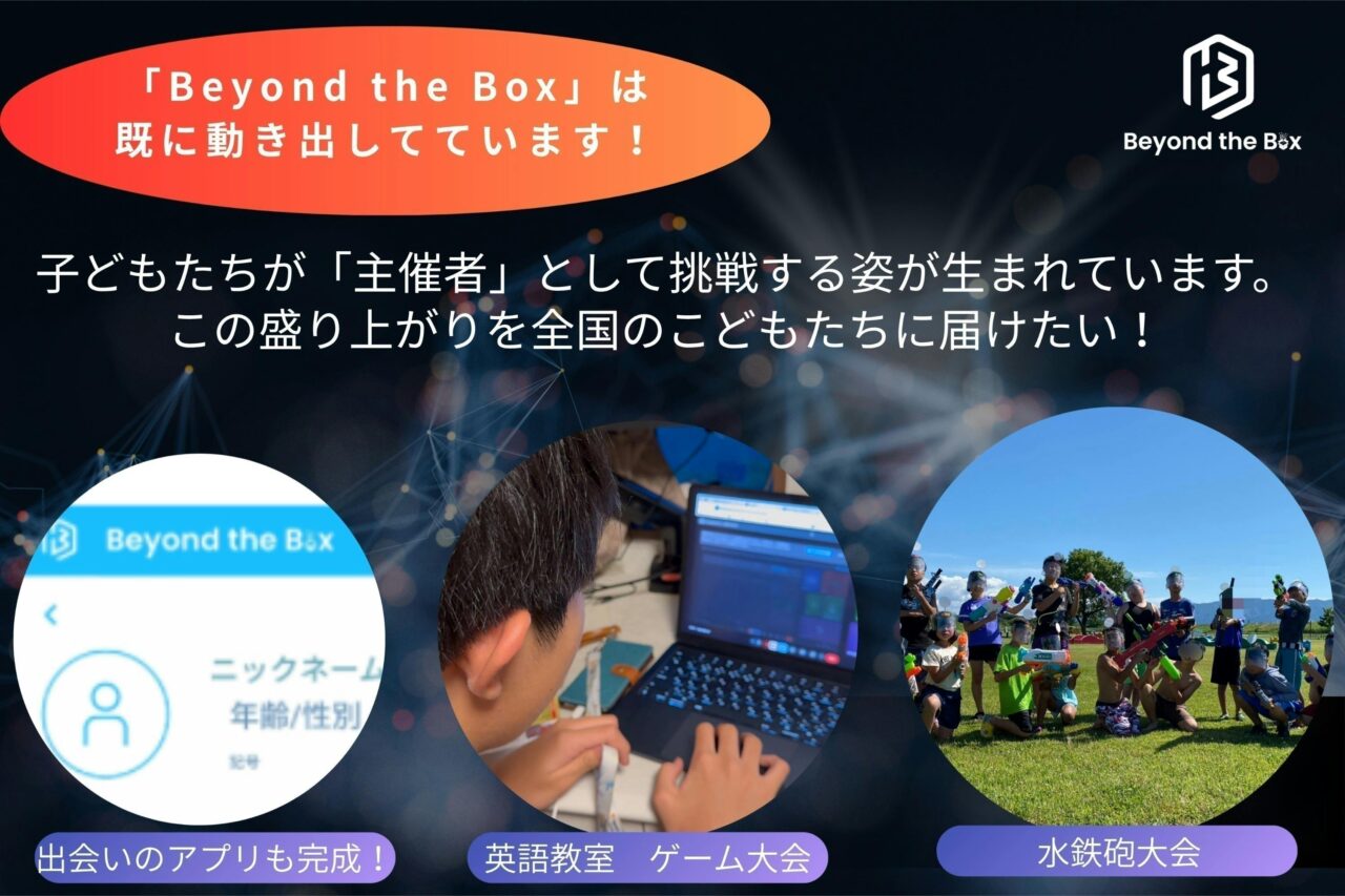 Beyond the Boxで行われているアプリ、英語教室、水鉄砲大会などの活動紹介