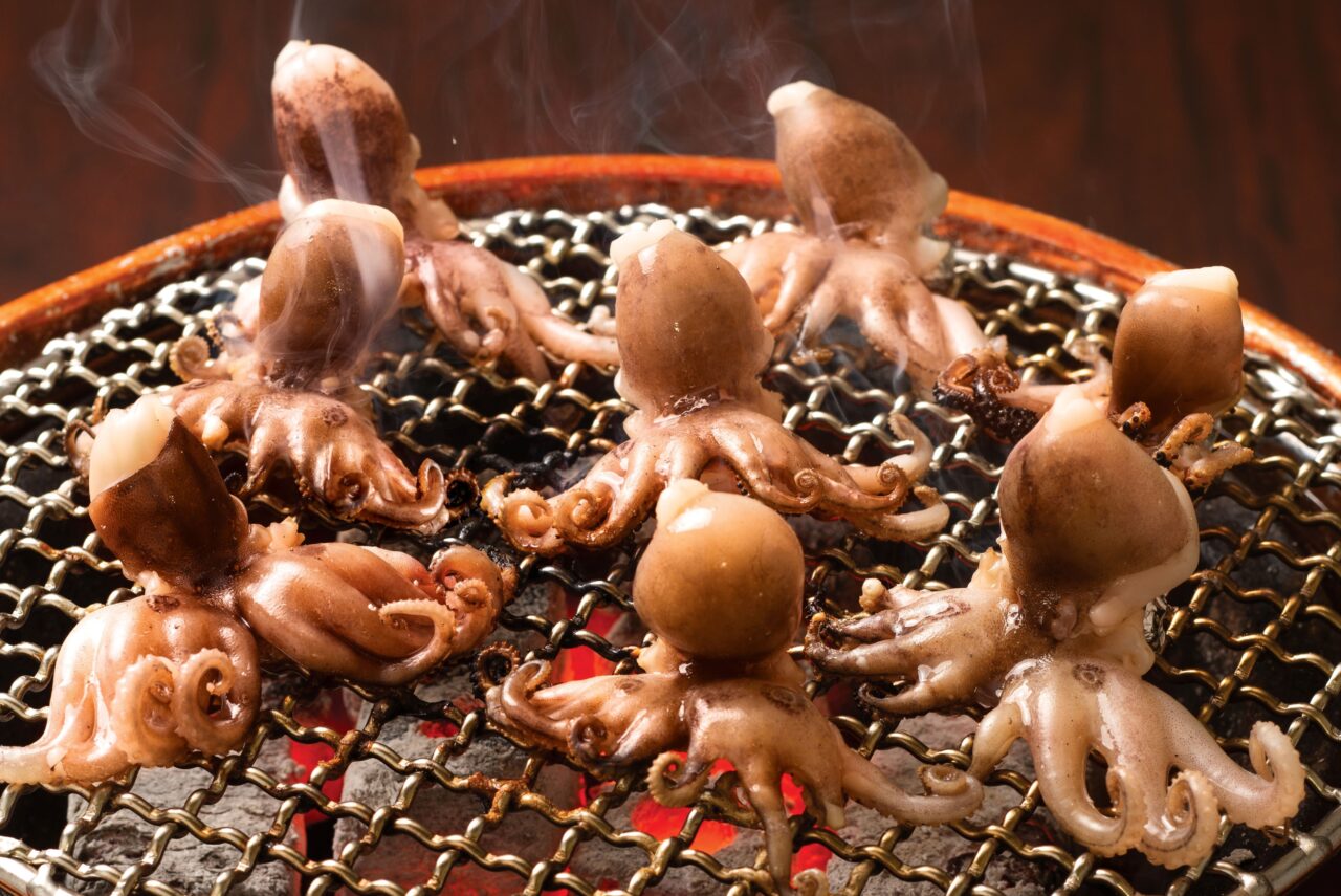 七輪で焼かれるイイダコ