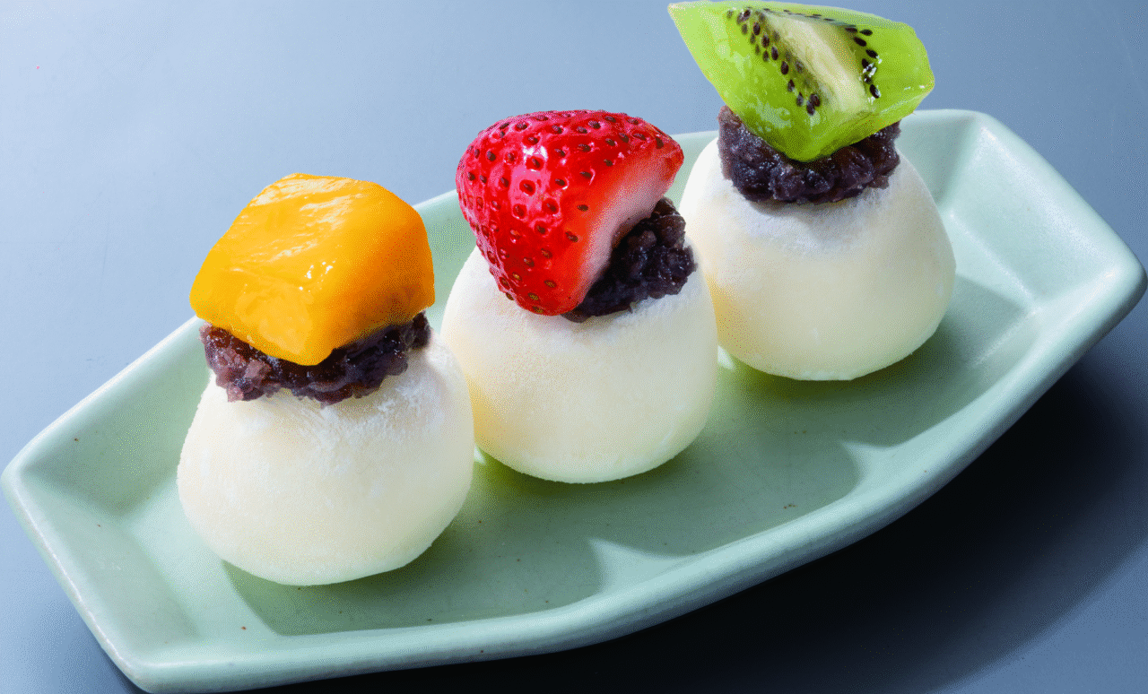 あんことフルーツをのせた3種の雪見だいふくスイーツ