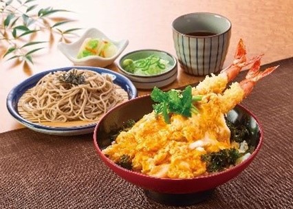 中部エリアの感謝メニューの大海老天のふわたま丼と麺