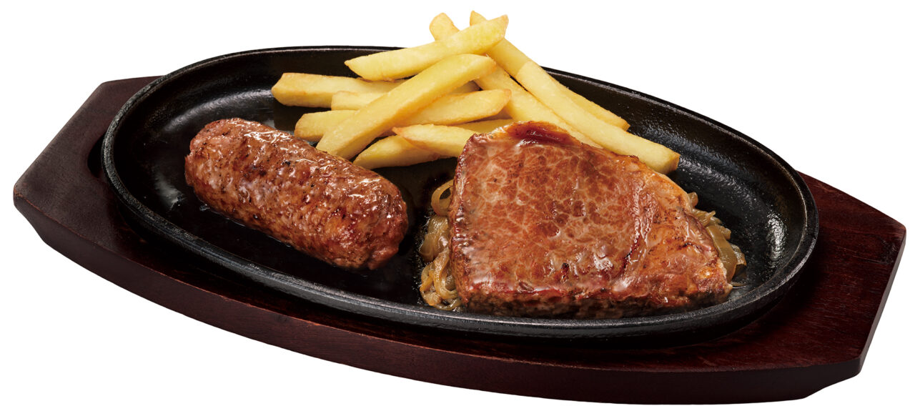 ブロンコビリーの炭焼きがんこハンバーグとステーキの盛り合わせメニュー