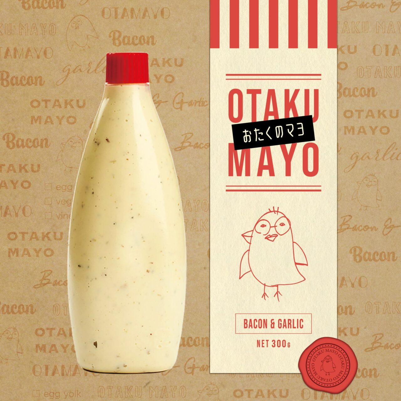料理研究家リュウジさんと声優の安元洋貴さんが共同開発した背徳マヨ「おたくのマヨ」の商品パッケージ