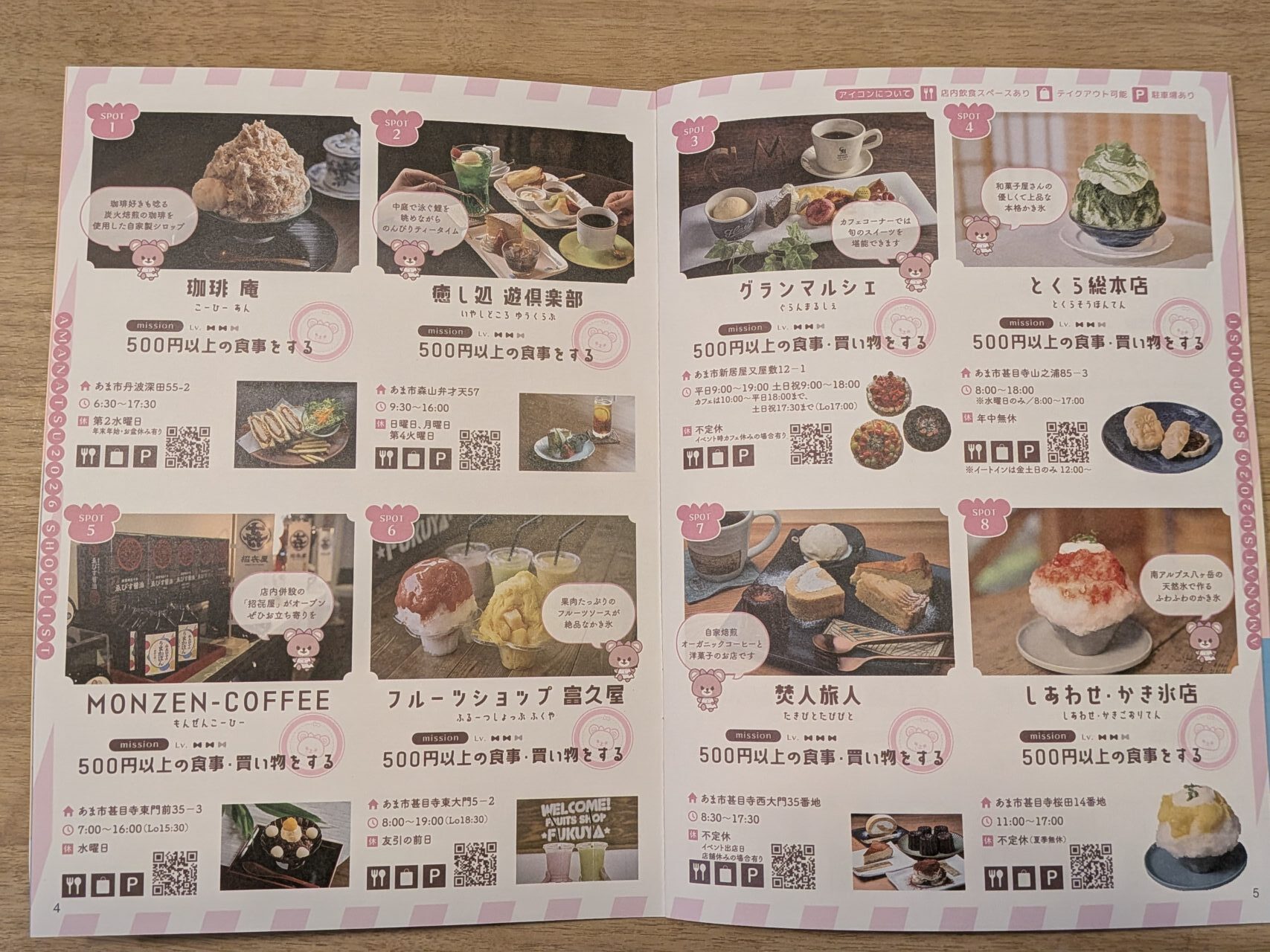 あま市内のカフェや飲食店などの参加店舗一覧が記載されたショップリスト